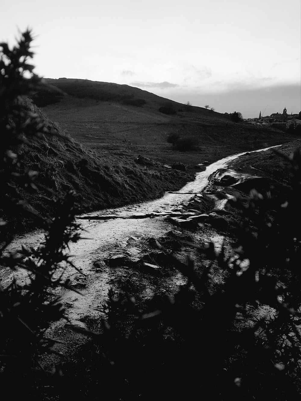 grayscale photo of rocky mountain