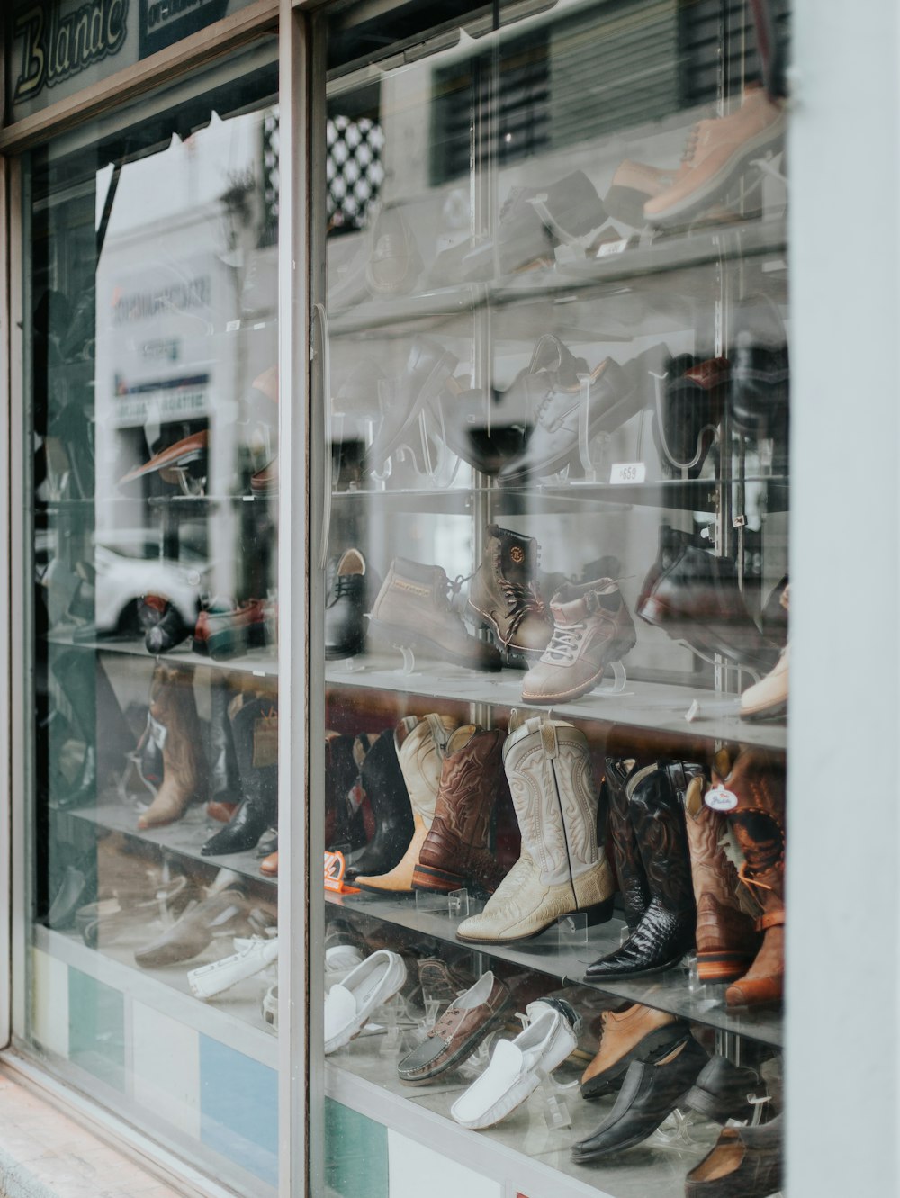 brown leather boots on display