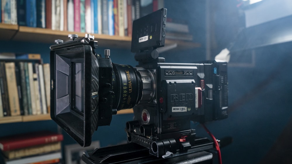 black video camera on black table