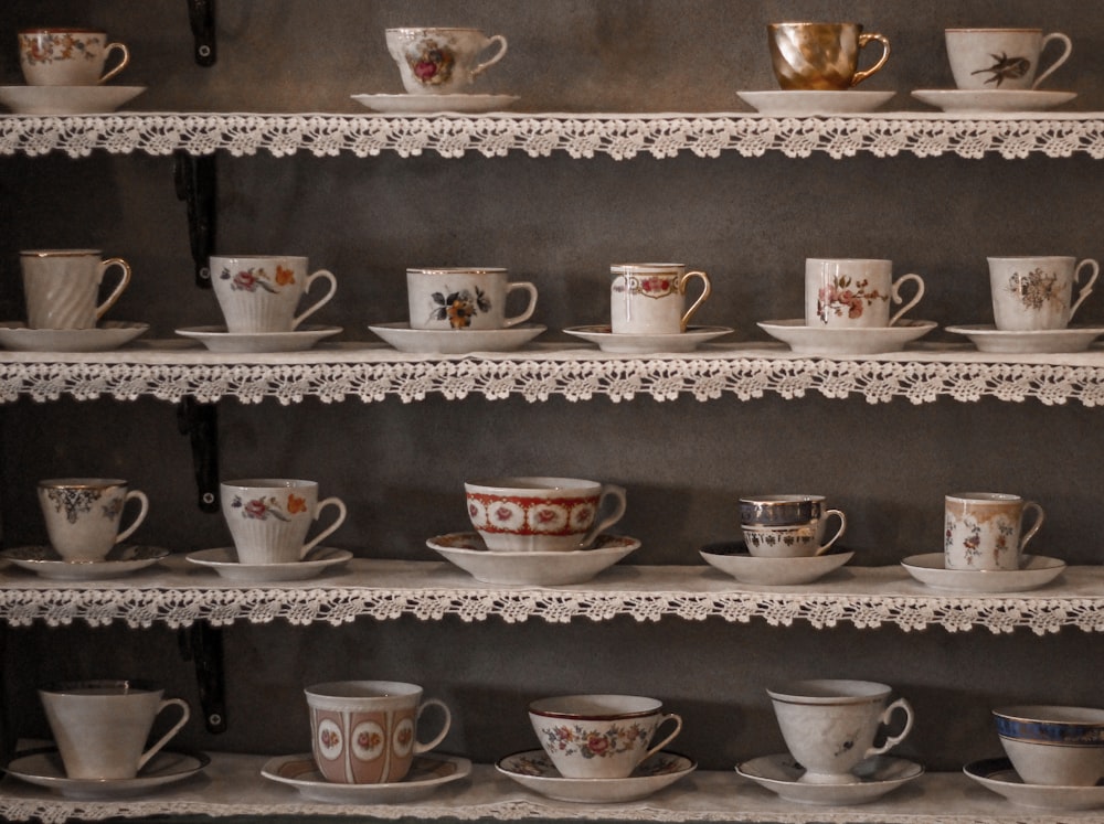 white ceramic bowl on white ceramic plate rack