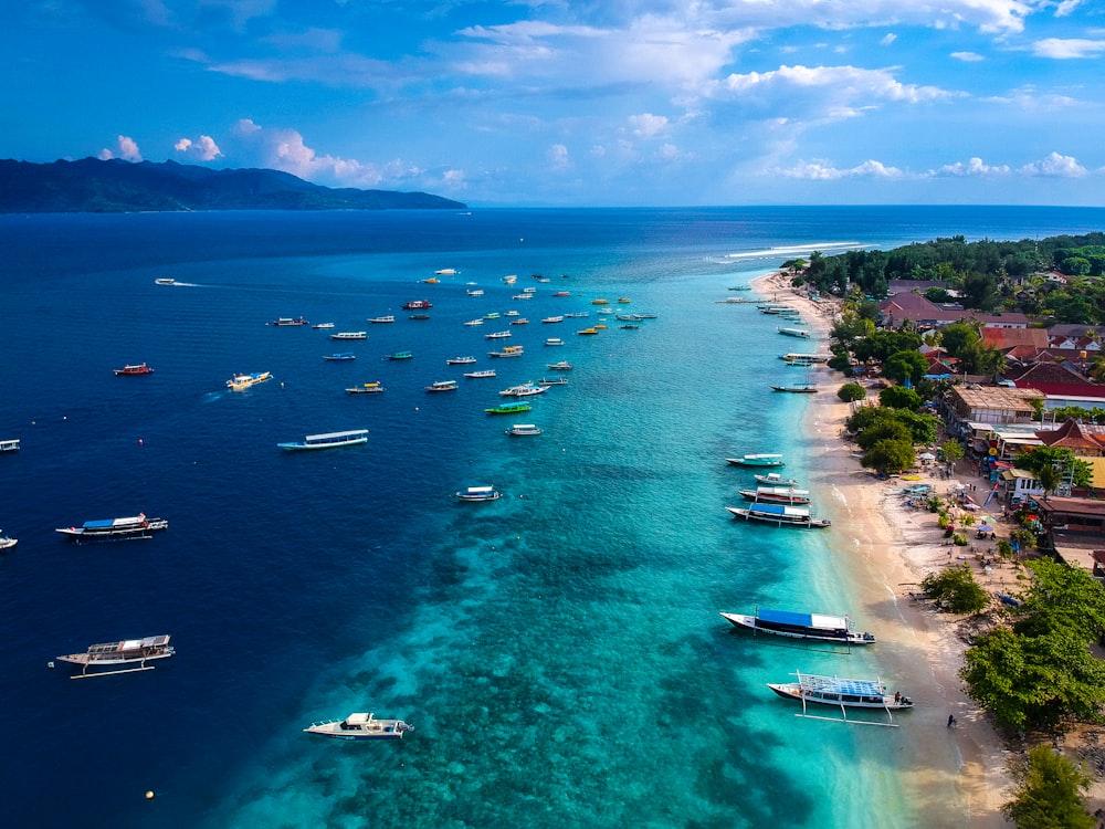 aerial view of boats on sea during daytime