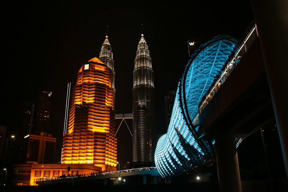 lighted high rise building during night time