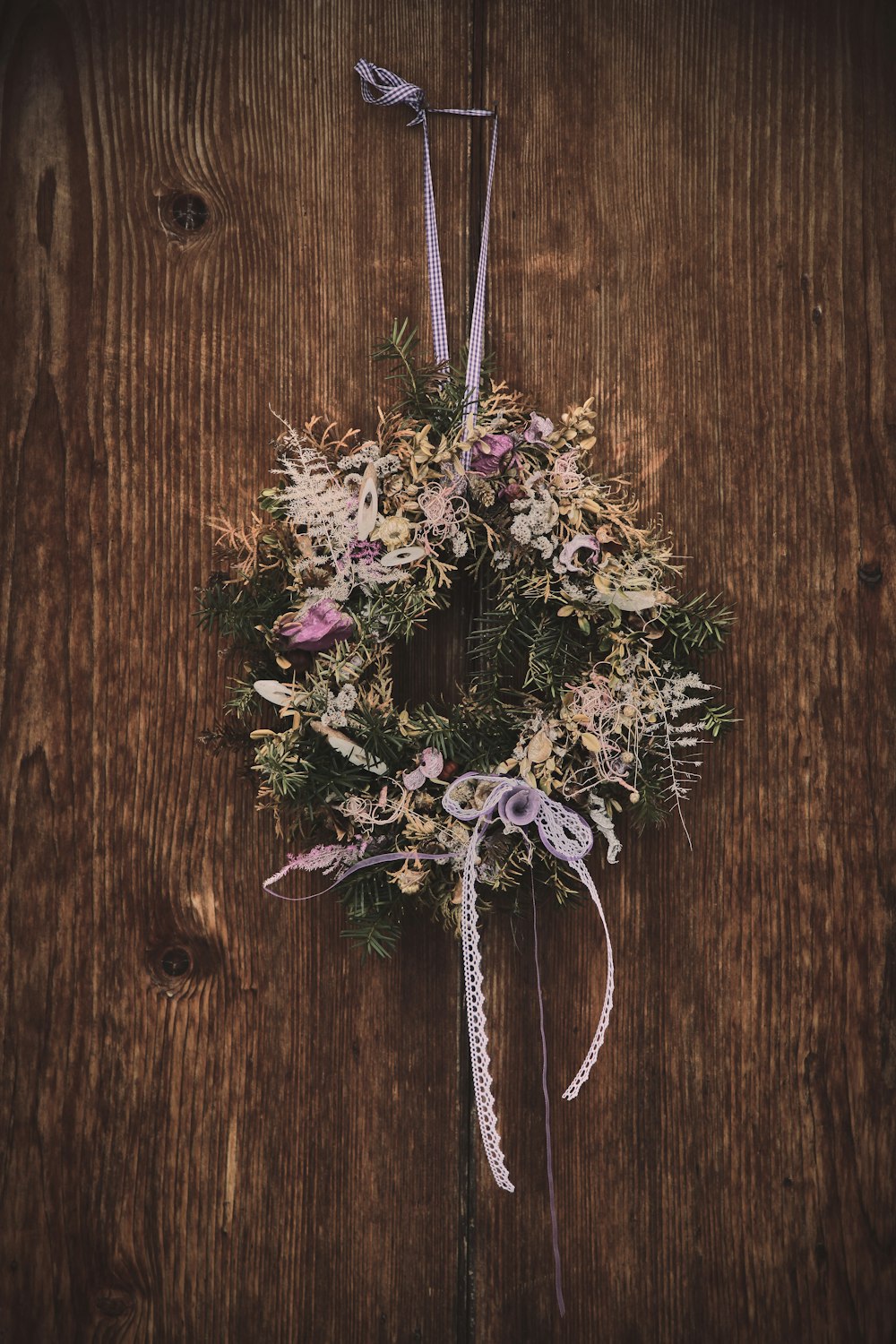 pink and green flower wreath