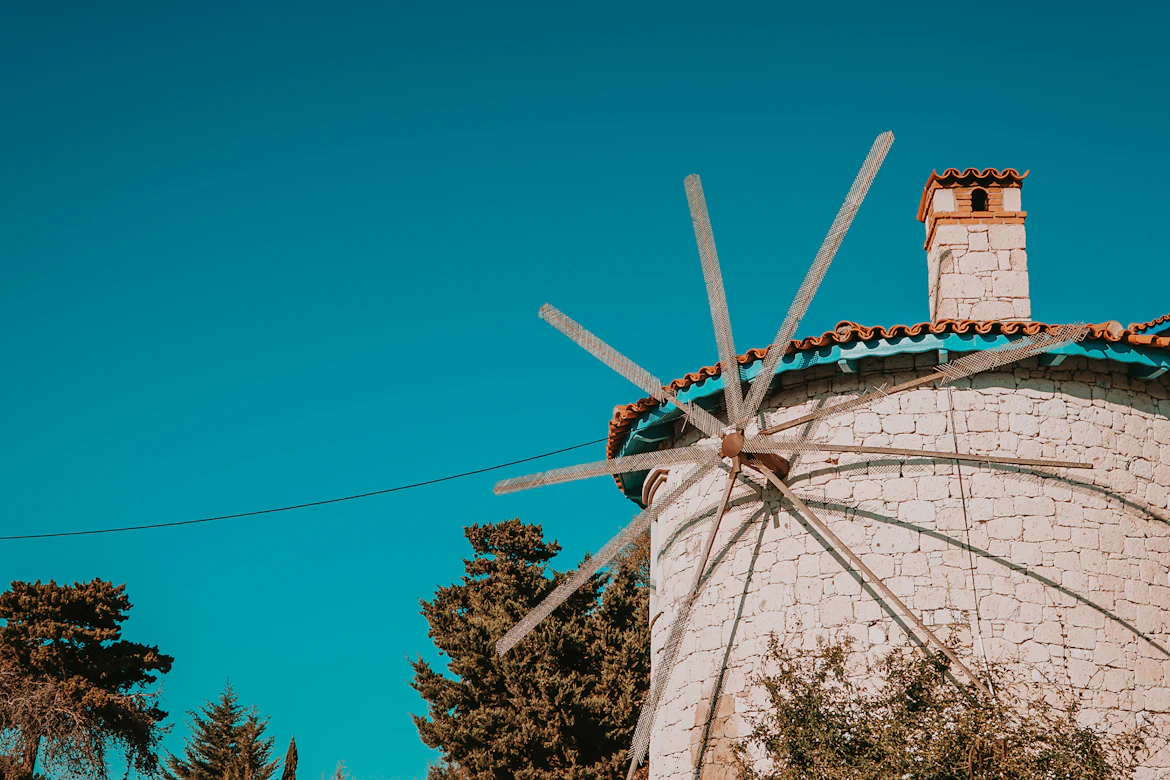 Stone houses and windmills of Alacati