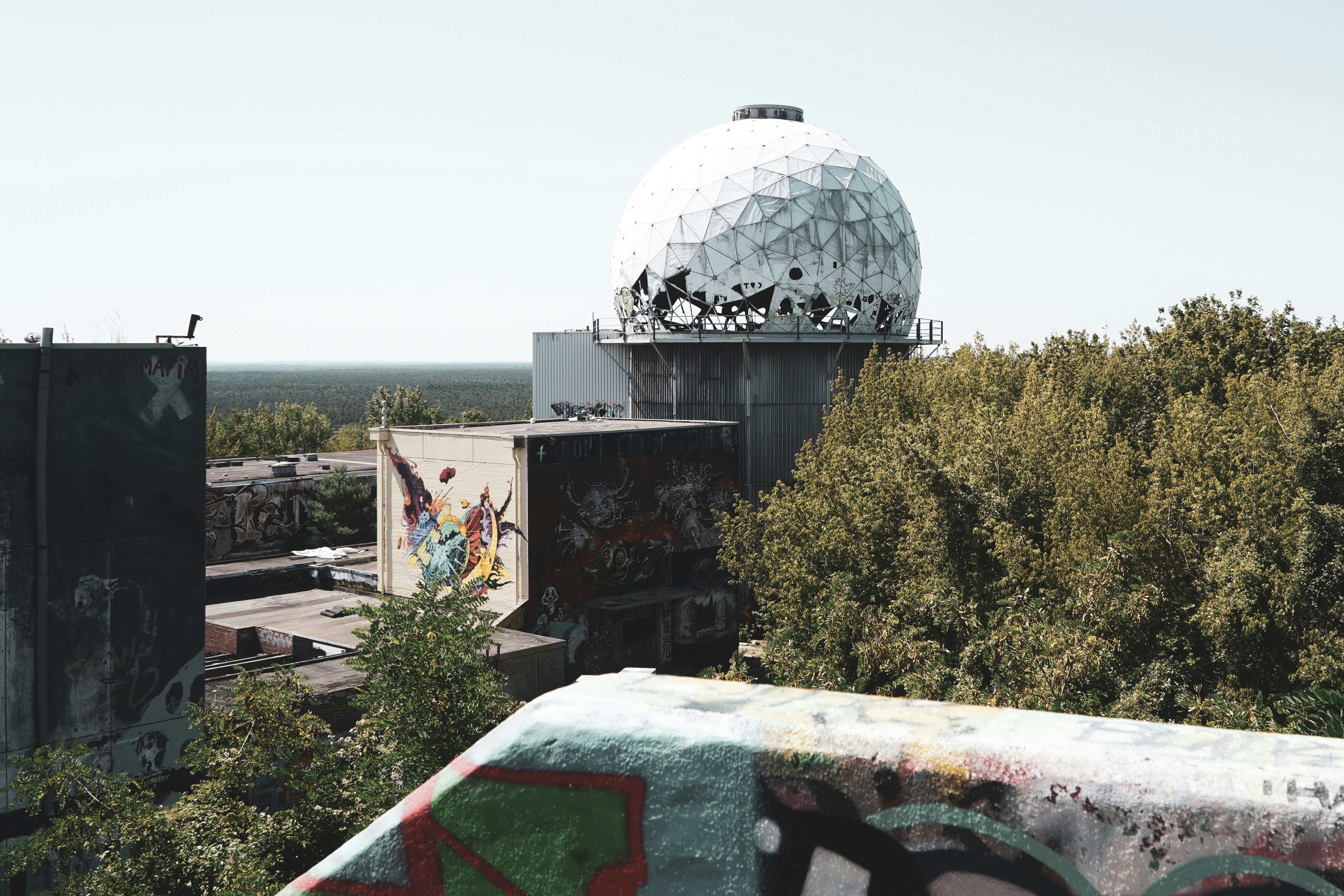 white round ball on white and red table, The Teufelsberg (Devil