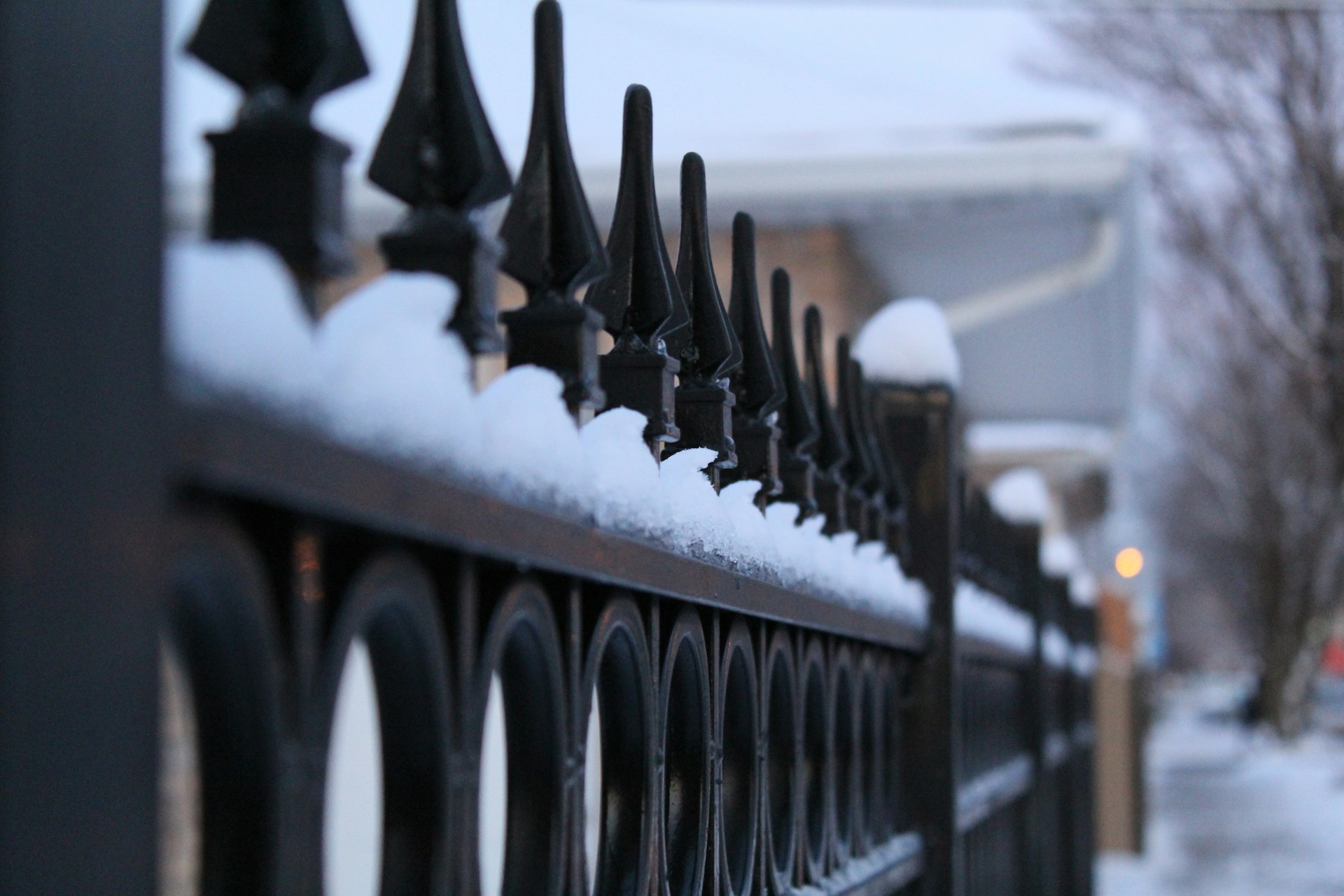 black metal fence covered with snow