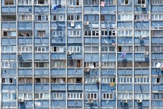 white and blue concrete building