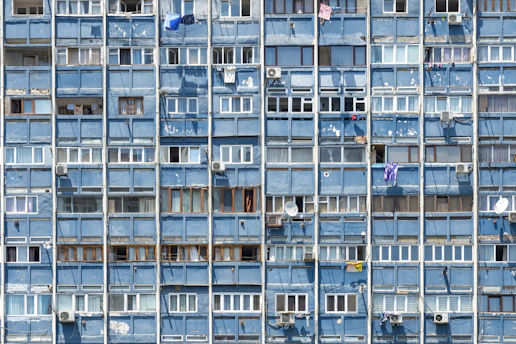 white and blue concrete building