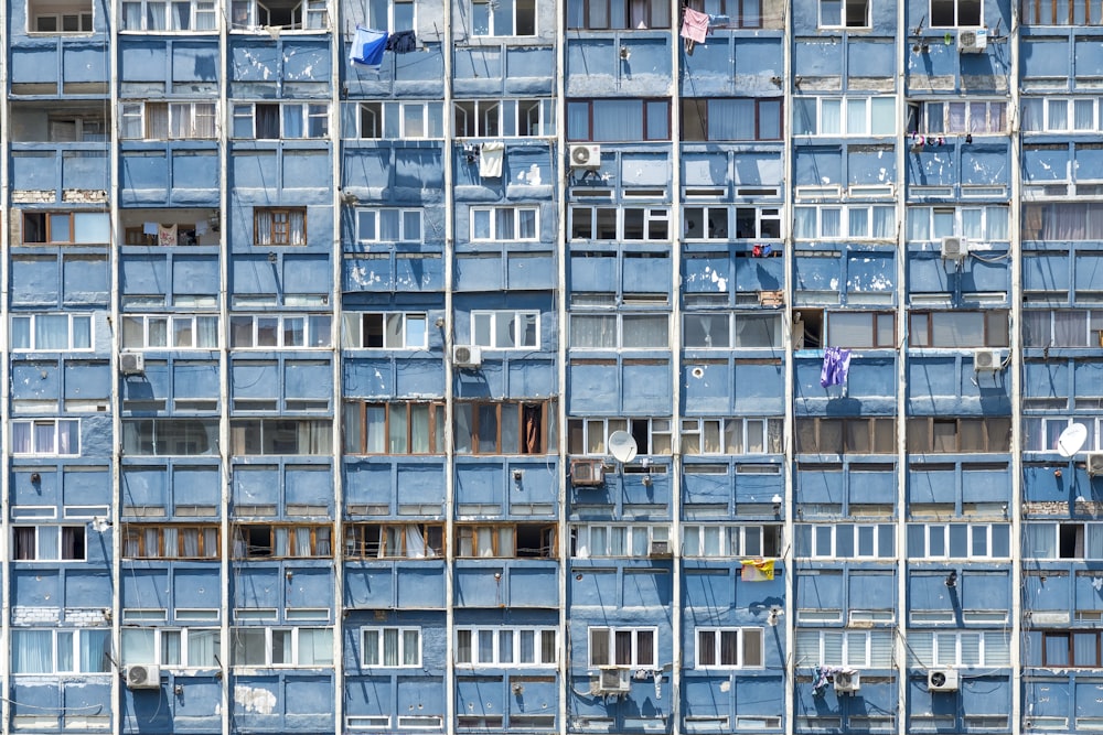 white and blue concrete building