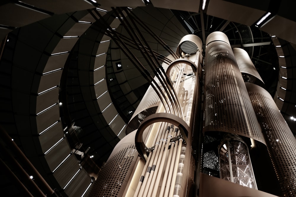 brown wooden spiral staircase inside building