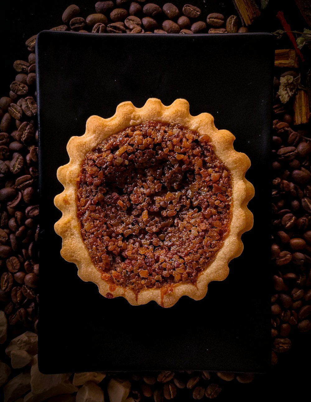 brown pie on black surface