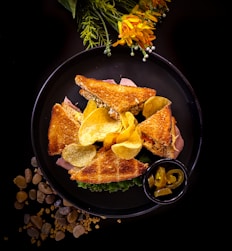 brown bread on black ceramic plate