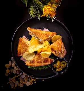 brown bread on black ceramic plate