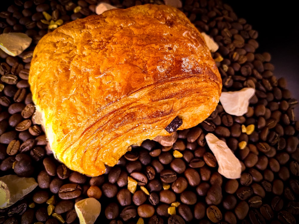 brown bread on black and brown stones