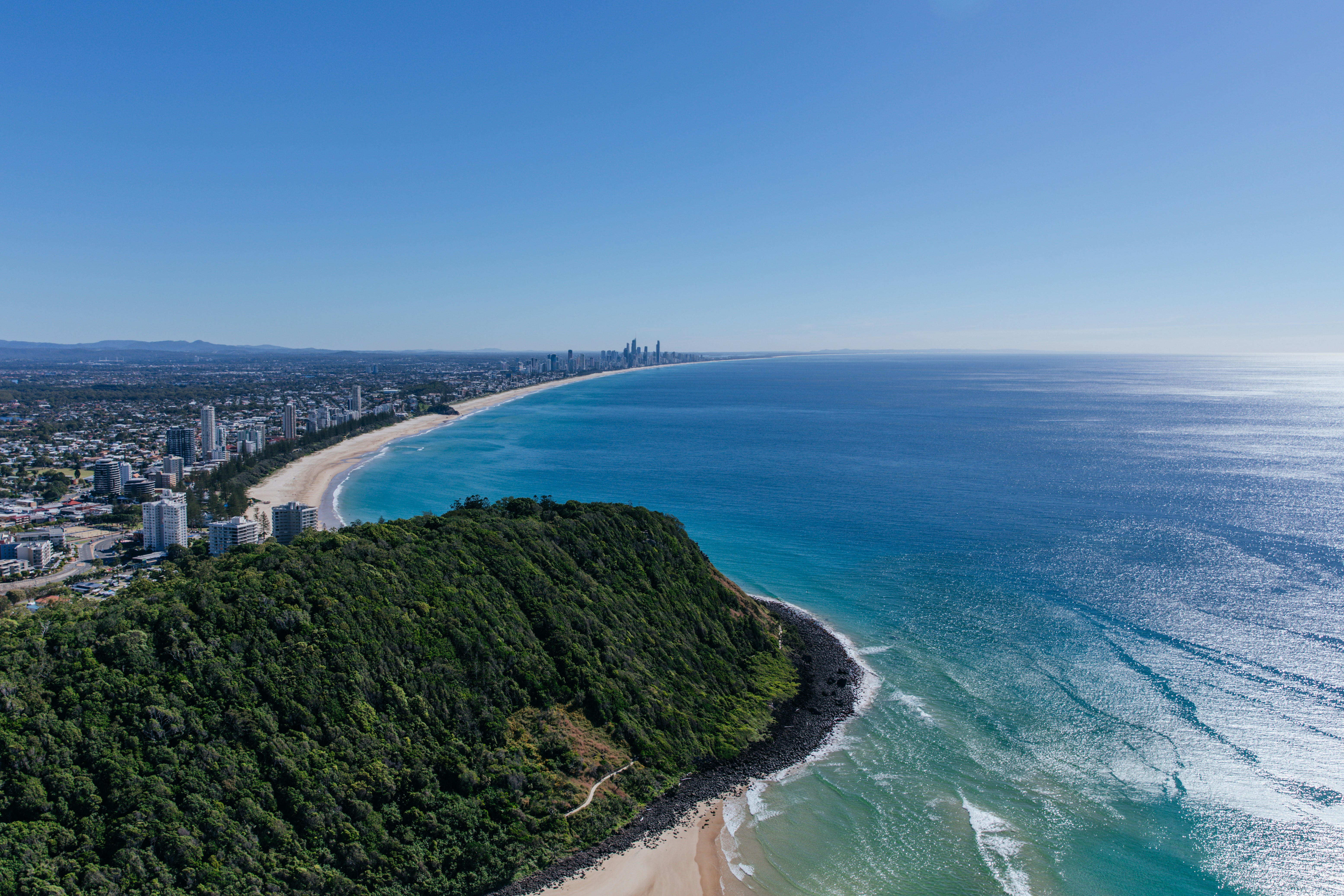 green trees on island during daytime, Aerial over Burleigh Headland