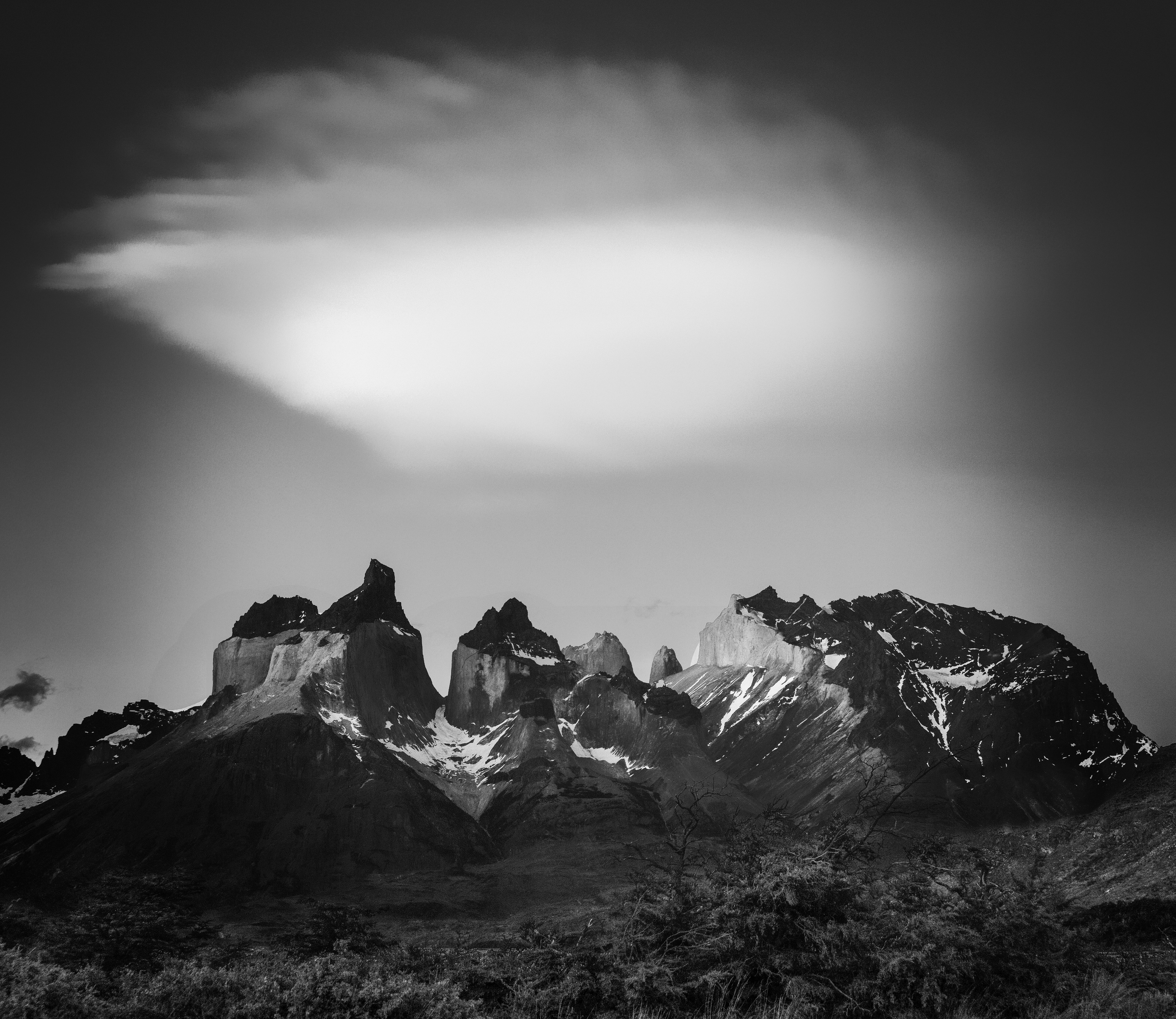 grayscale photo of rocky mountain