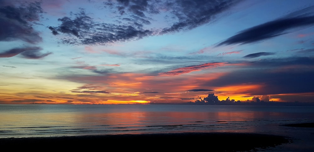 body of water during sunset