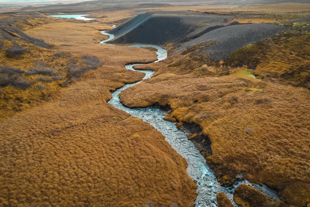 aerial view of brown and green land