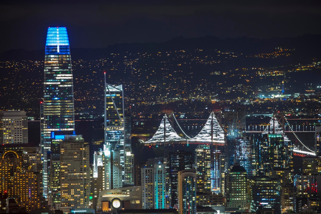 aerial view of city buildings during night time