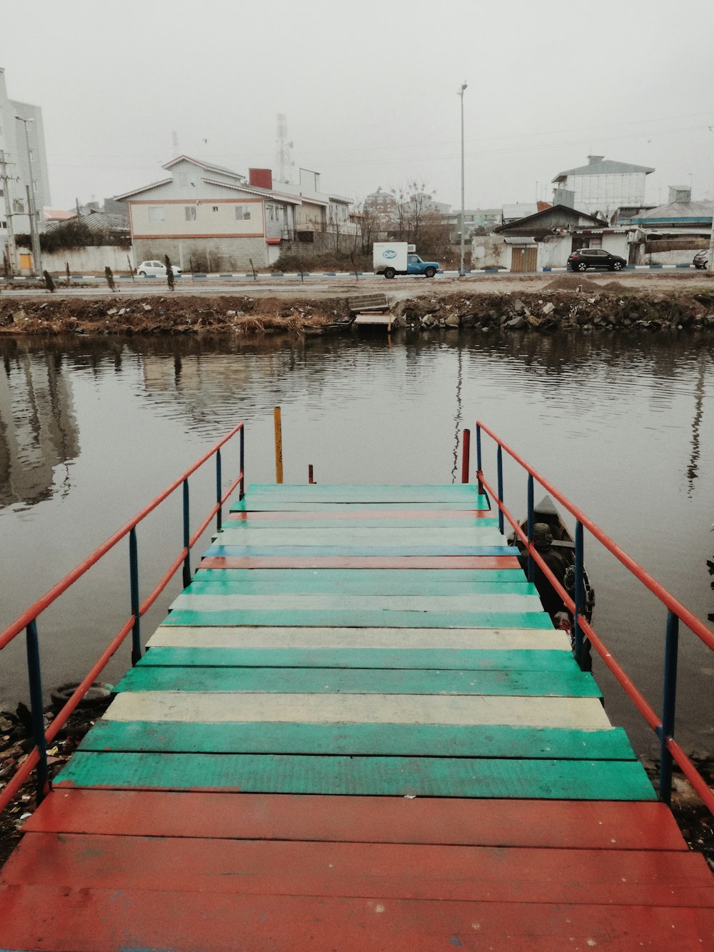 green and red wooden dock
