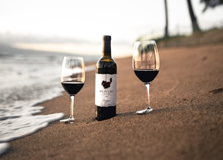 wine bottle on beach shore during daytime
