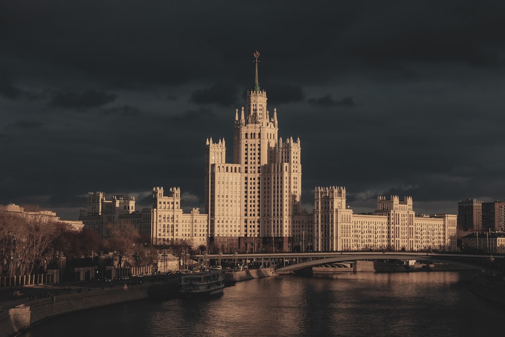 city skyline during night time