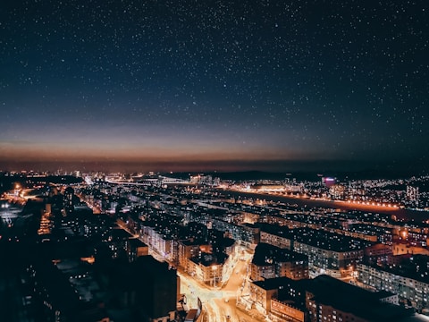 aerial view of city during night time