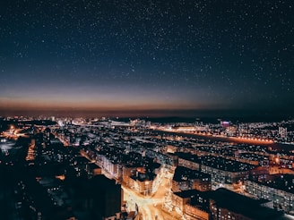 aerial view of city during night time