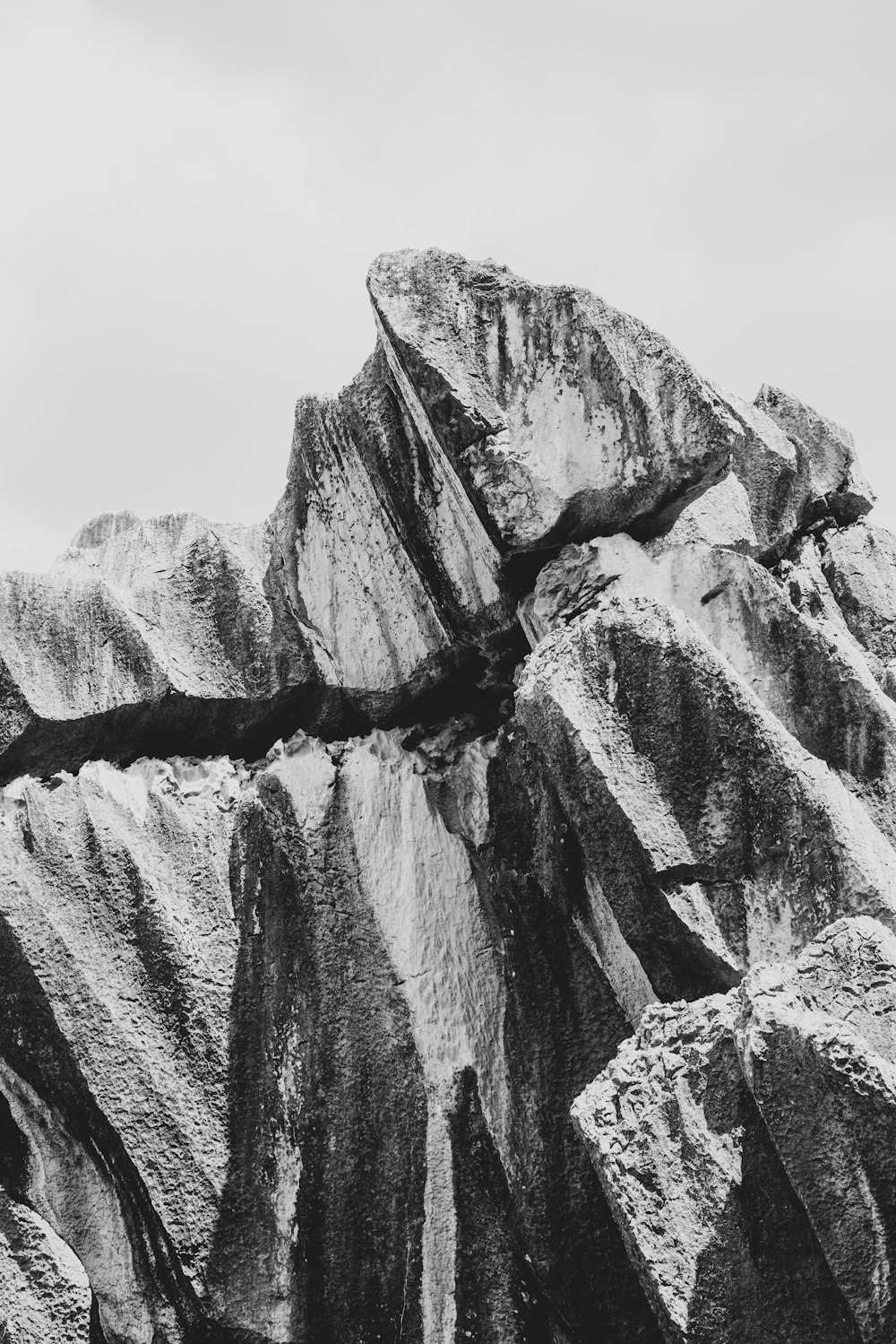 grayscale photo of rocky mountain