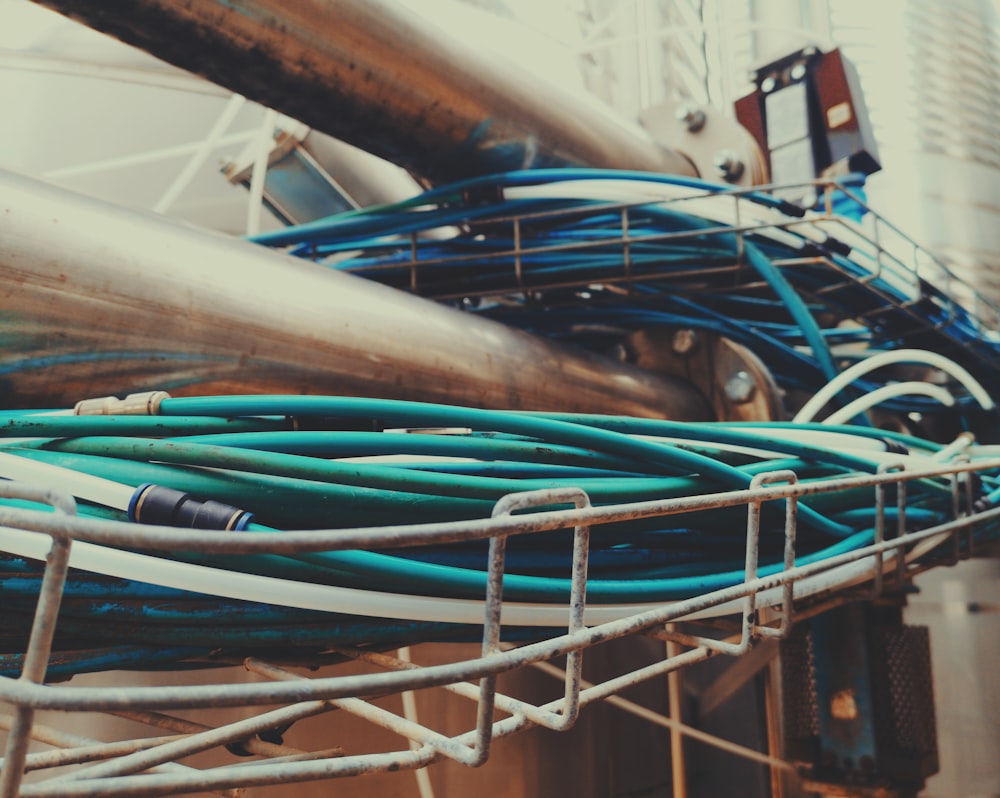 blue and white electric wires