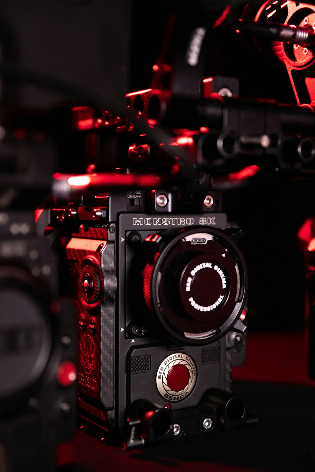 black nikon dslr camera with red lights