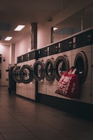 red and white front load washing machines