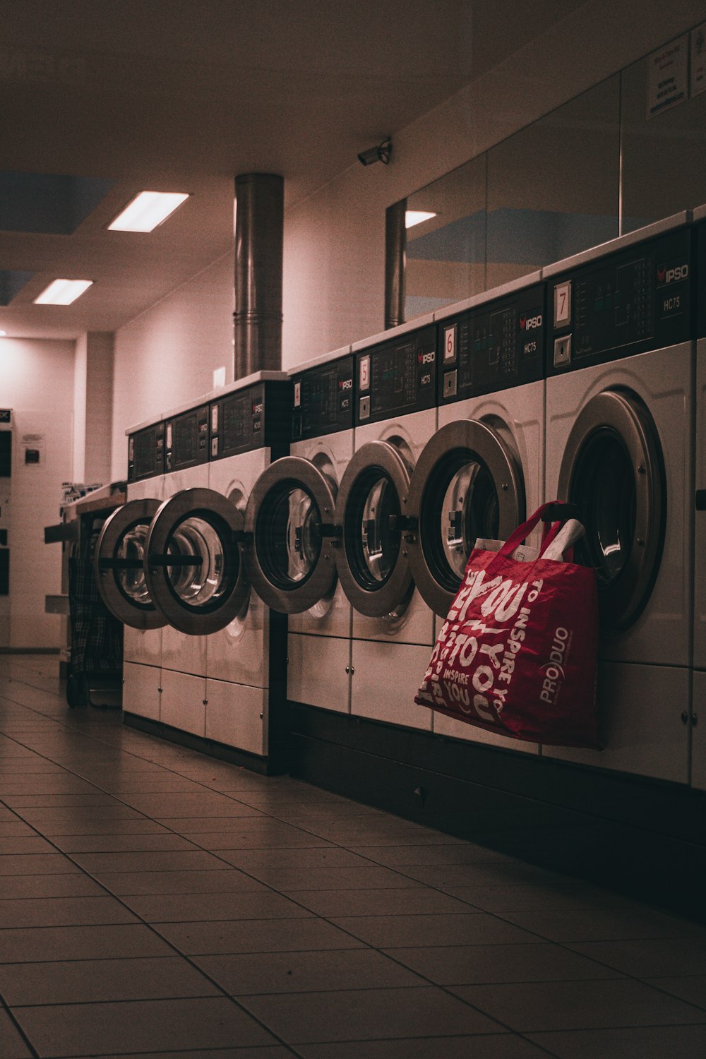 red and white front load washing machines