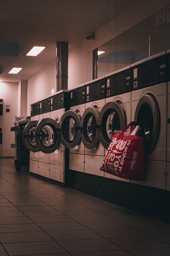 Red and white front load washing machines