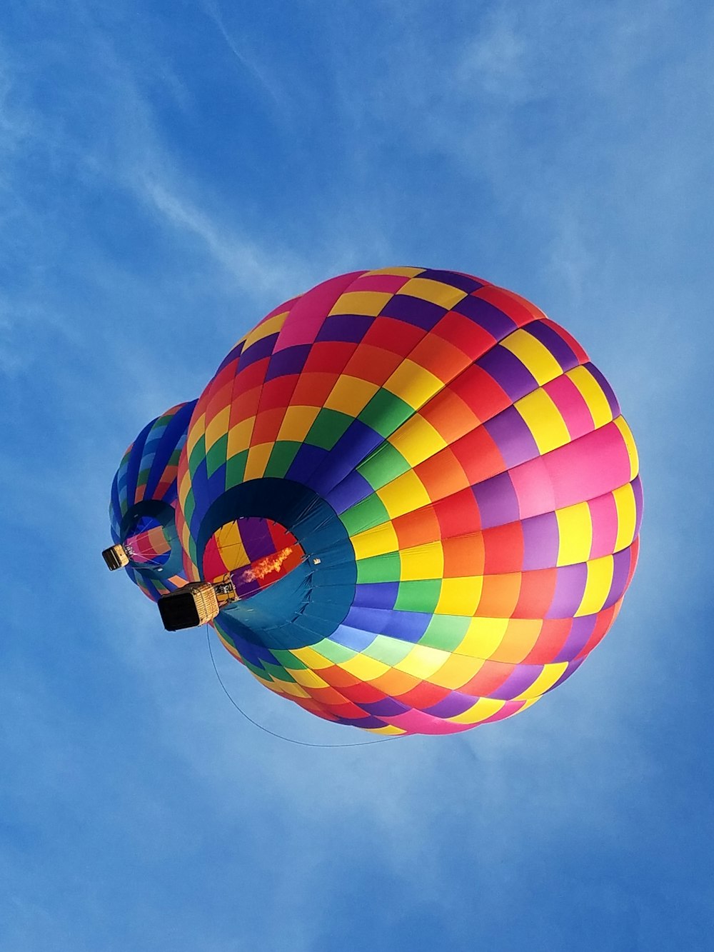 blue yellow and red hot air balloon