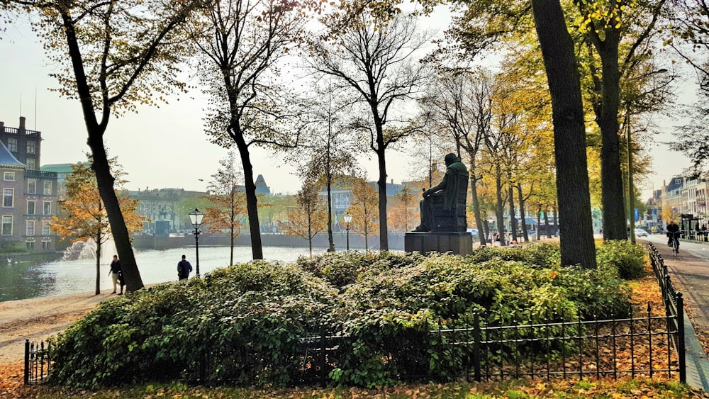 statue of man near trees during daytime