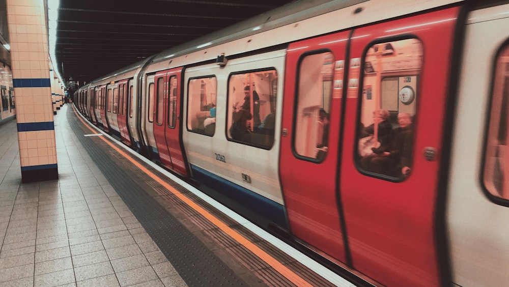 red blue and white train