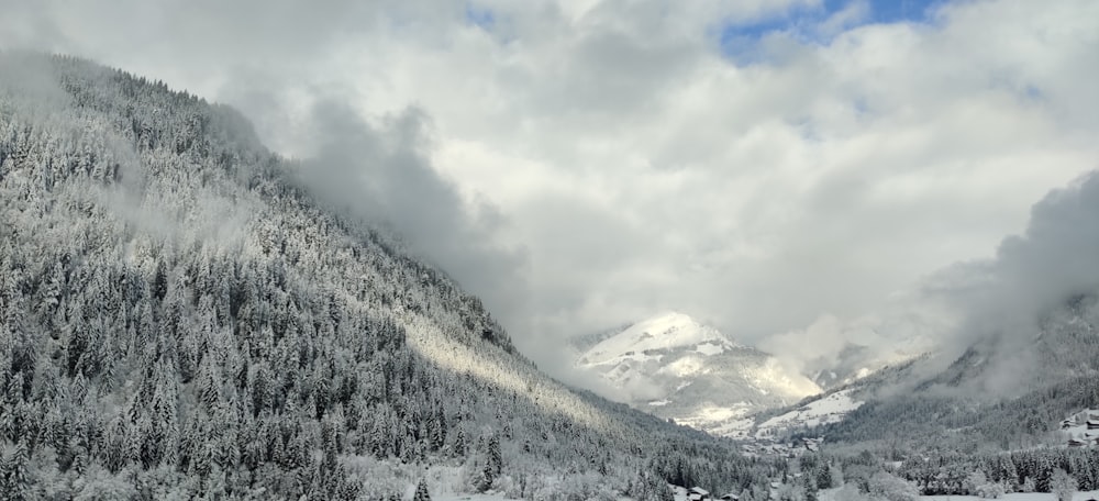 snow covered mountain under cloudy sky during daytime