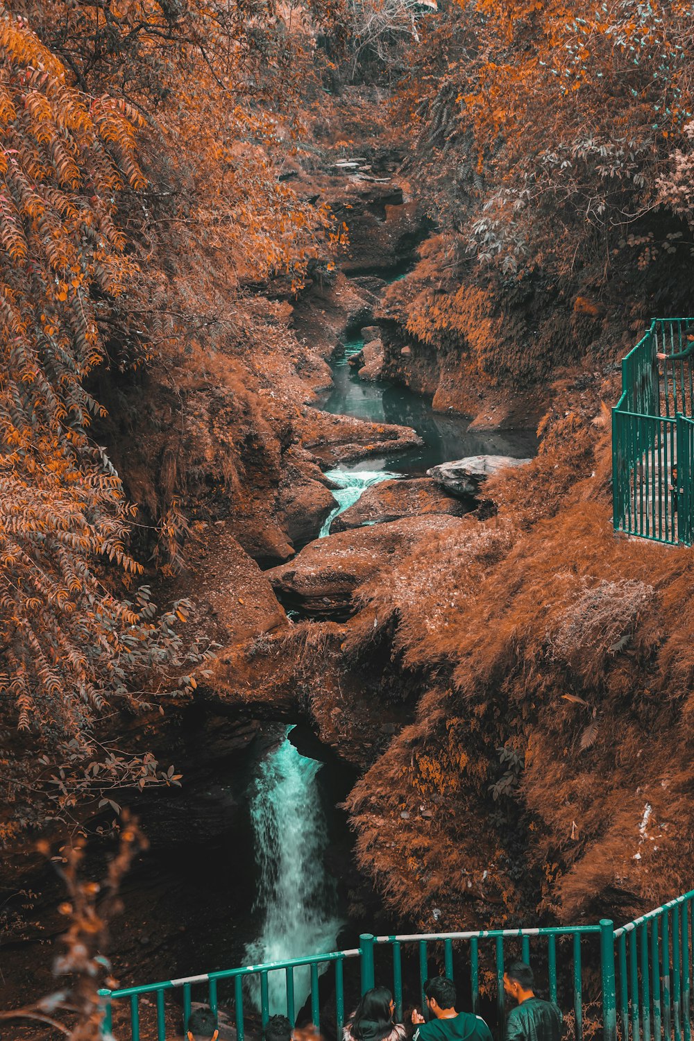 茶色と緑の岩層
