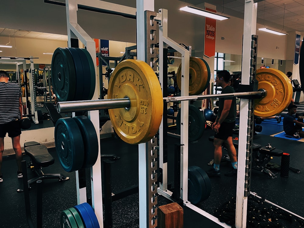 black and green exercise equipments