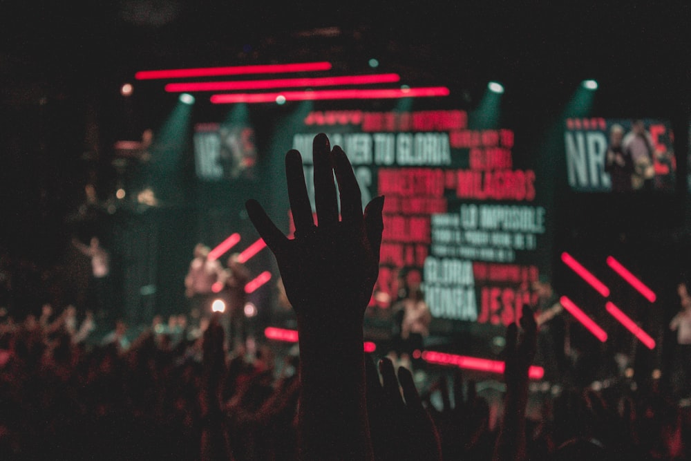 persone che alzano le mani davanti al palco