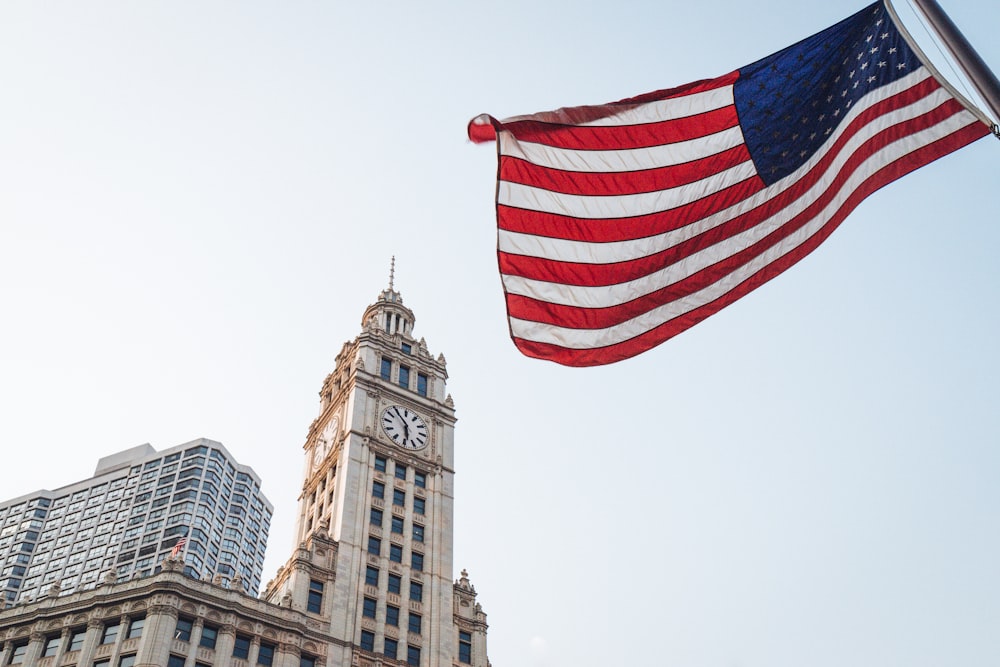 us a flag on top of building