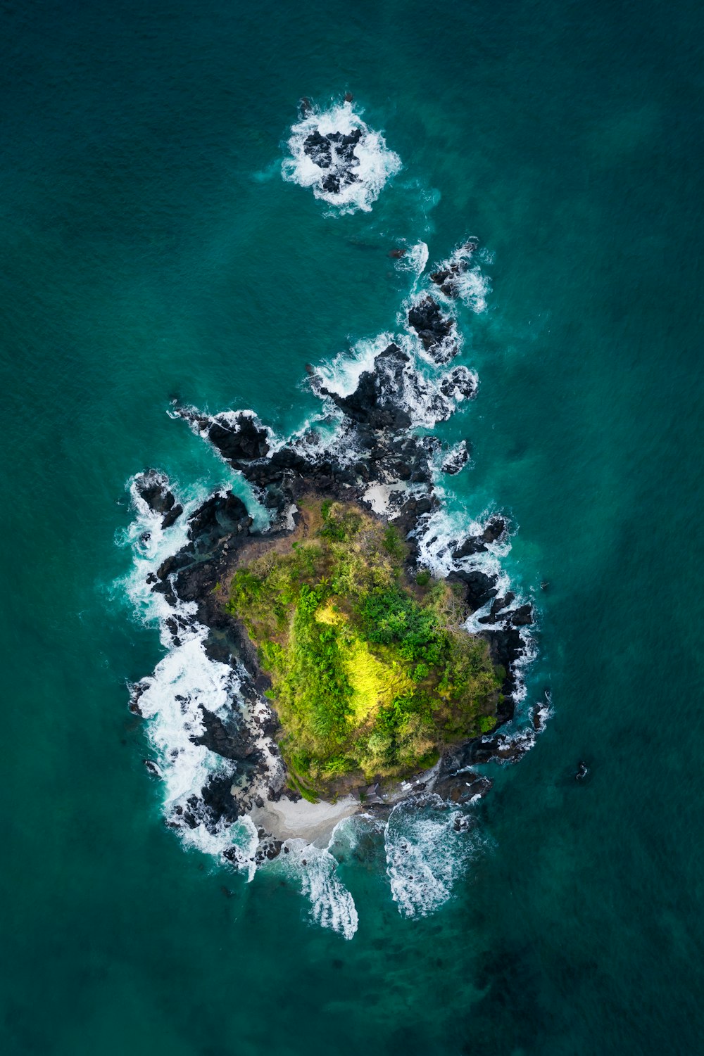 aerial view of green and brown island