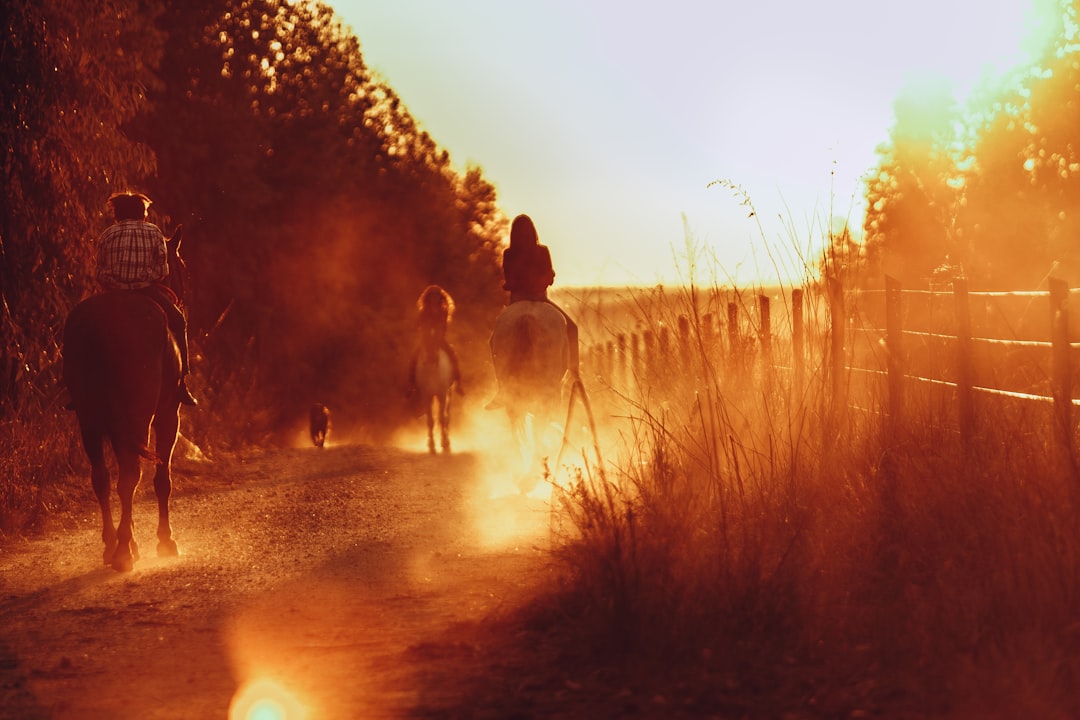 man and woman walking on dirt road during sunset
