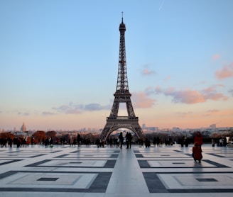 eiffel tower in paris during sunset