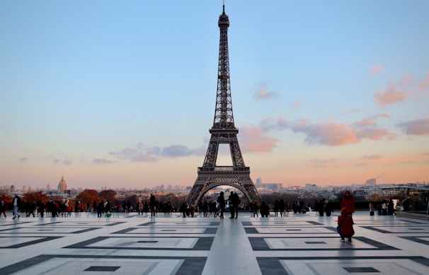 eiffel tower in paris during sunset