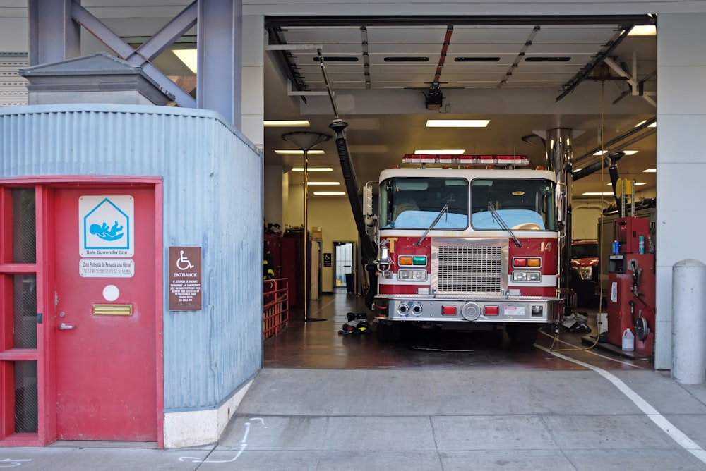 red and white fire truck