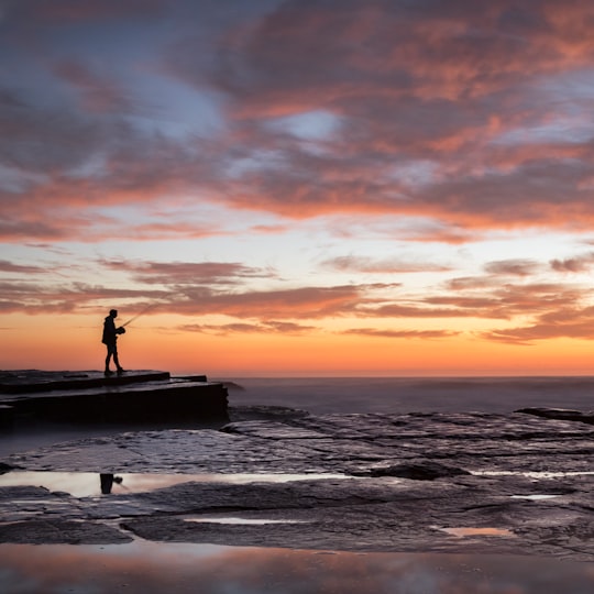 silhouette of person standing on beach during sunset in Turimetta Head Australia