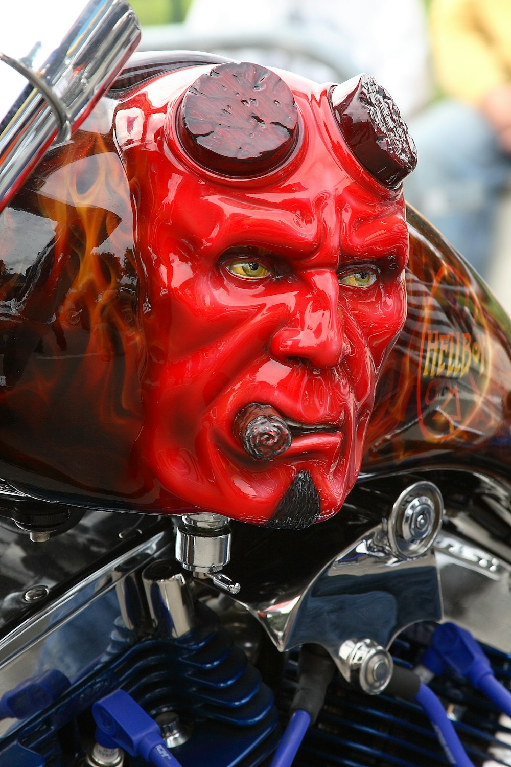 red and black motorcycle with face paint