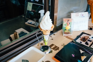 ice cream on white cone